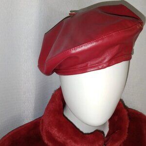 Faux Leather Wine Beret Hat